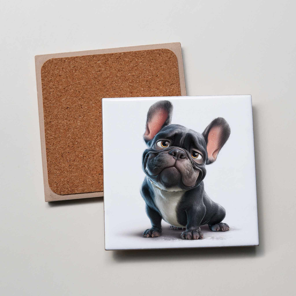 Black French Bulldog - Caricature - Coaster