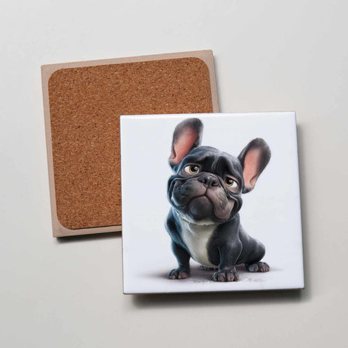 Black French Bulldog - Caricature - Coaster