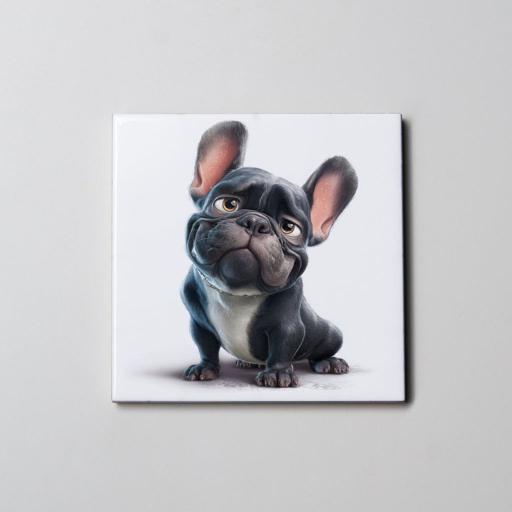 Black French Bulldog - Caricature - Coaster