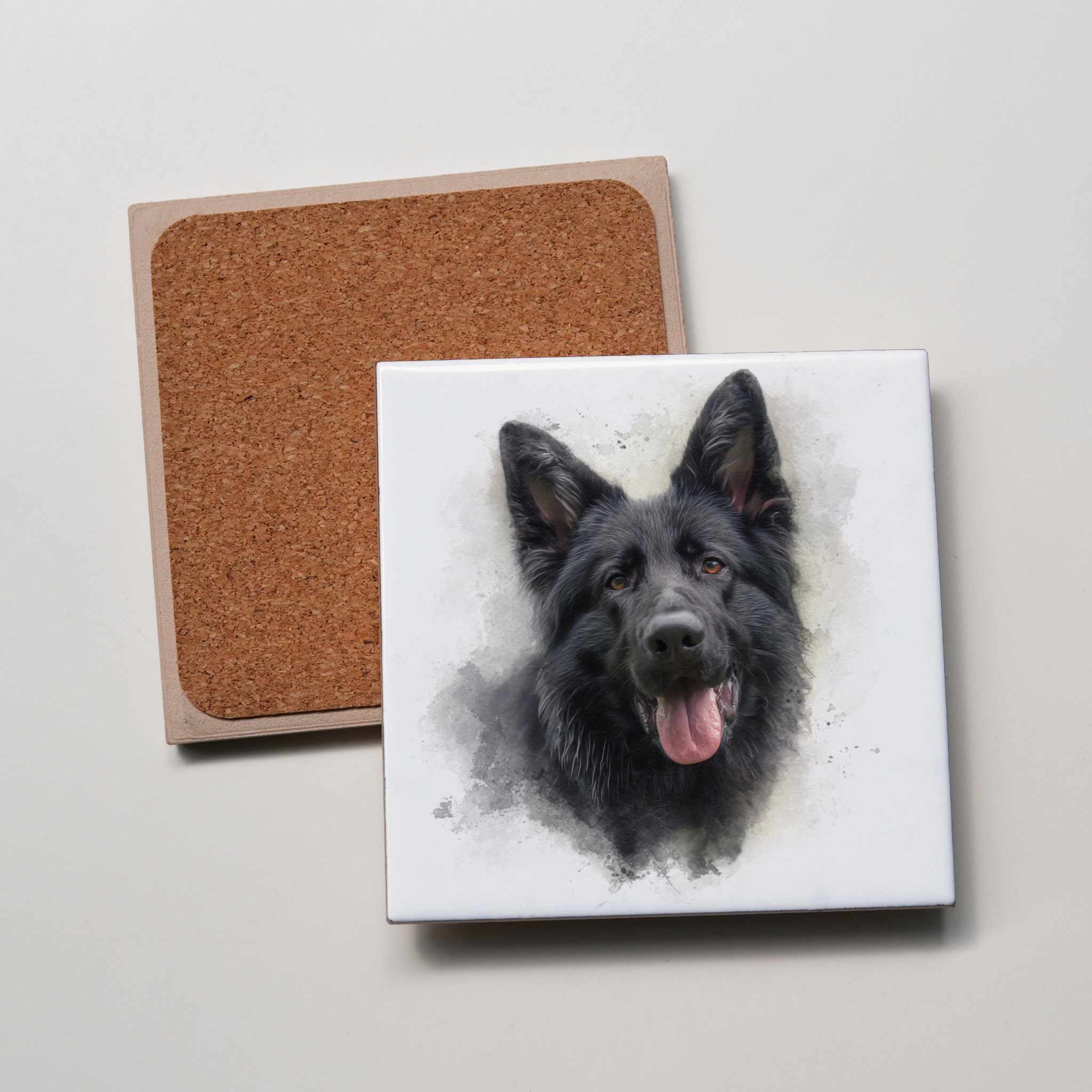 Black German Shepherd portrait - Coaster