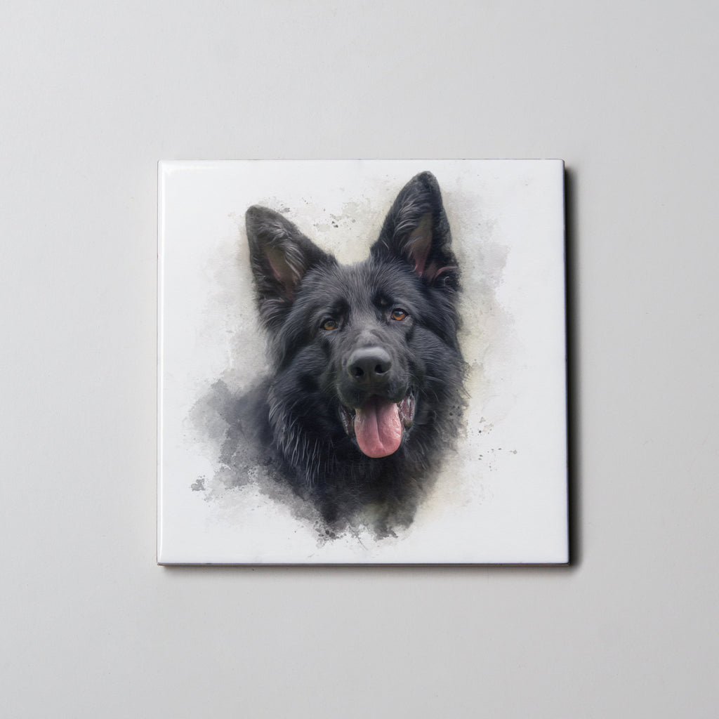 Black German Shepherd portrait - Coaster