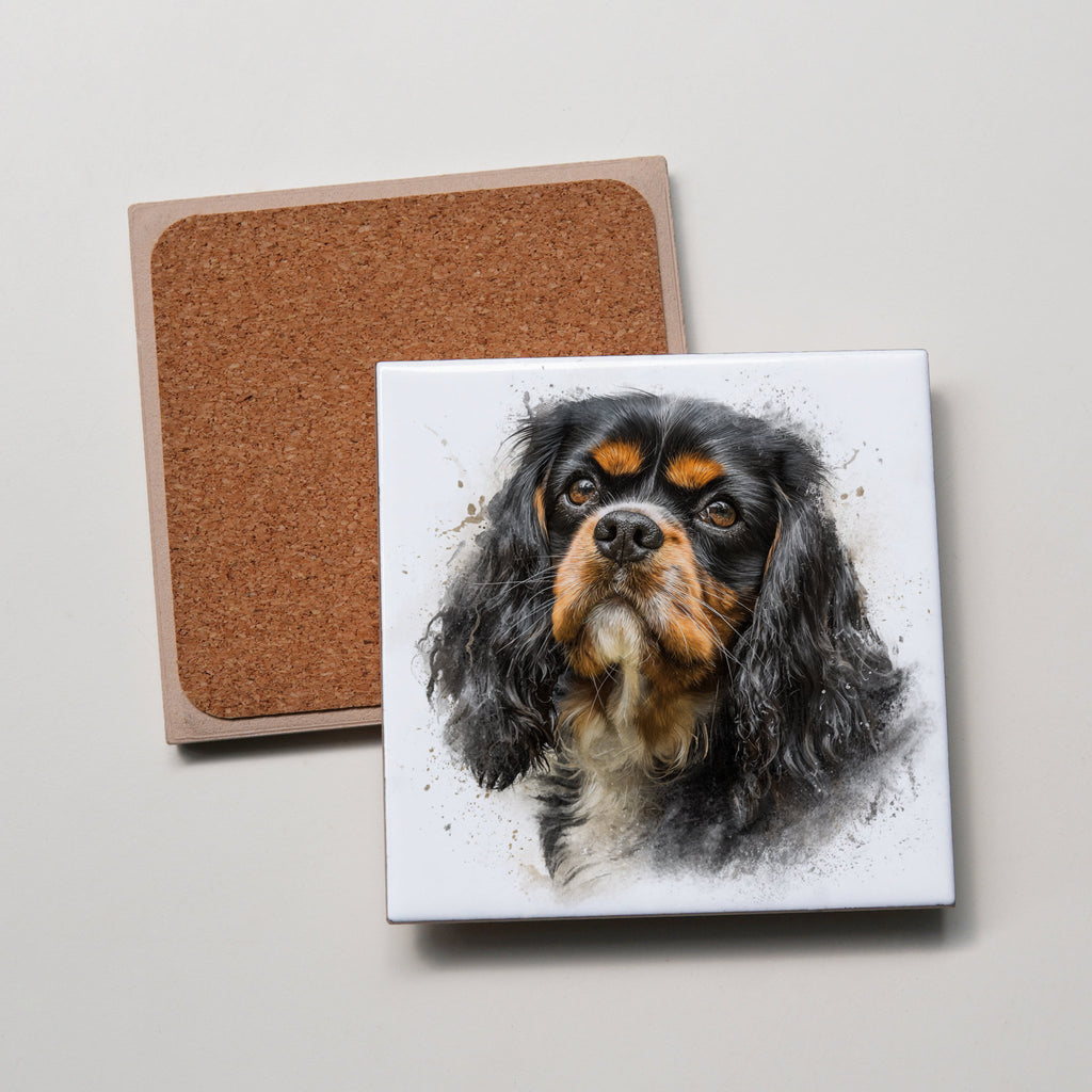 Black & Tan Cavalier King Charles Spaniel Portrait Left - Coaster