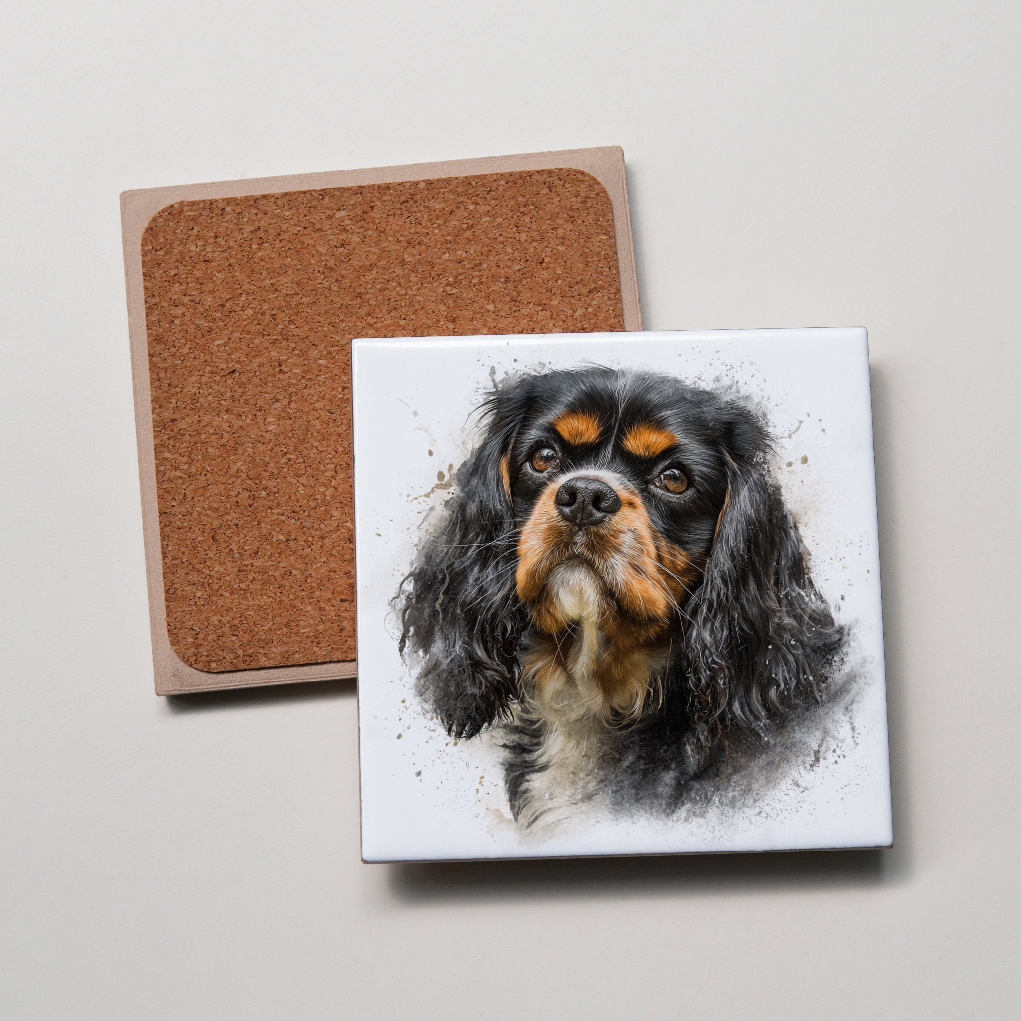 Black & Tan Cavalier King Charles Spaniel Portrait Left - Coaster