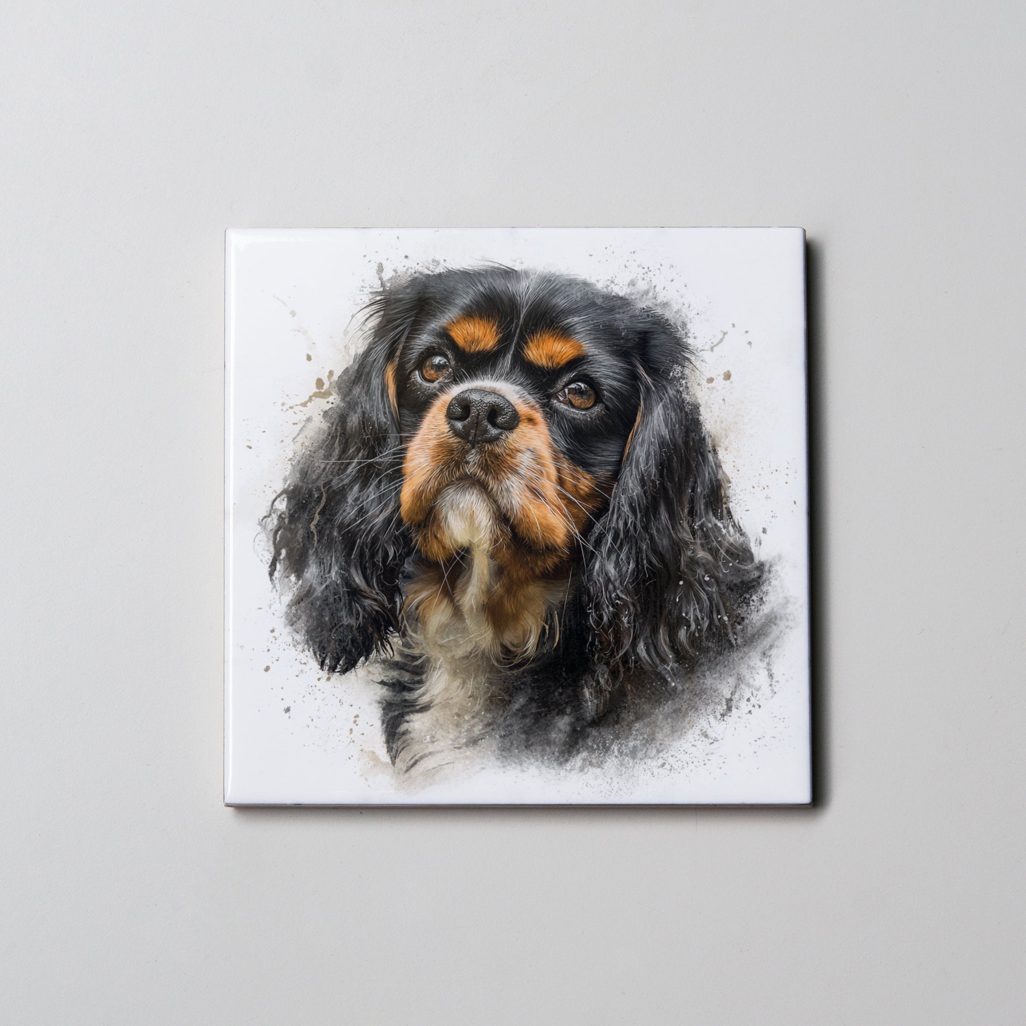 Black & Tan Cavalier King Charles Spaniel Portrait Left - Coaster