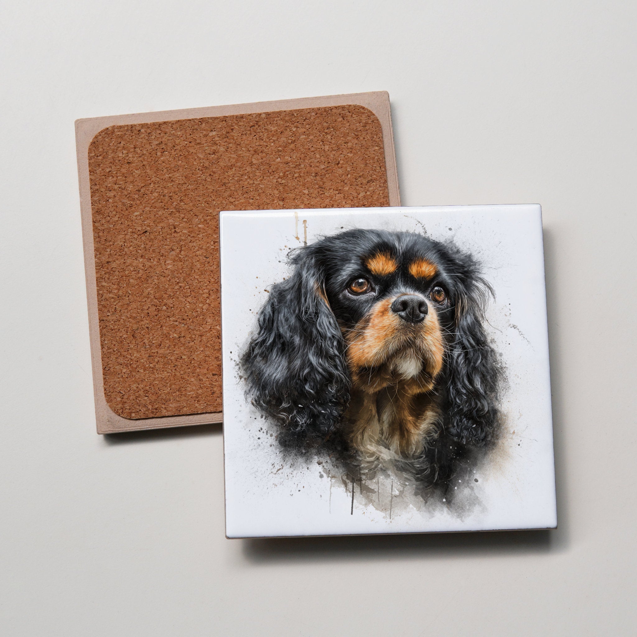 Black & Tan Cavalier King Charles Spaniel Portrait Right - Coaster