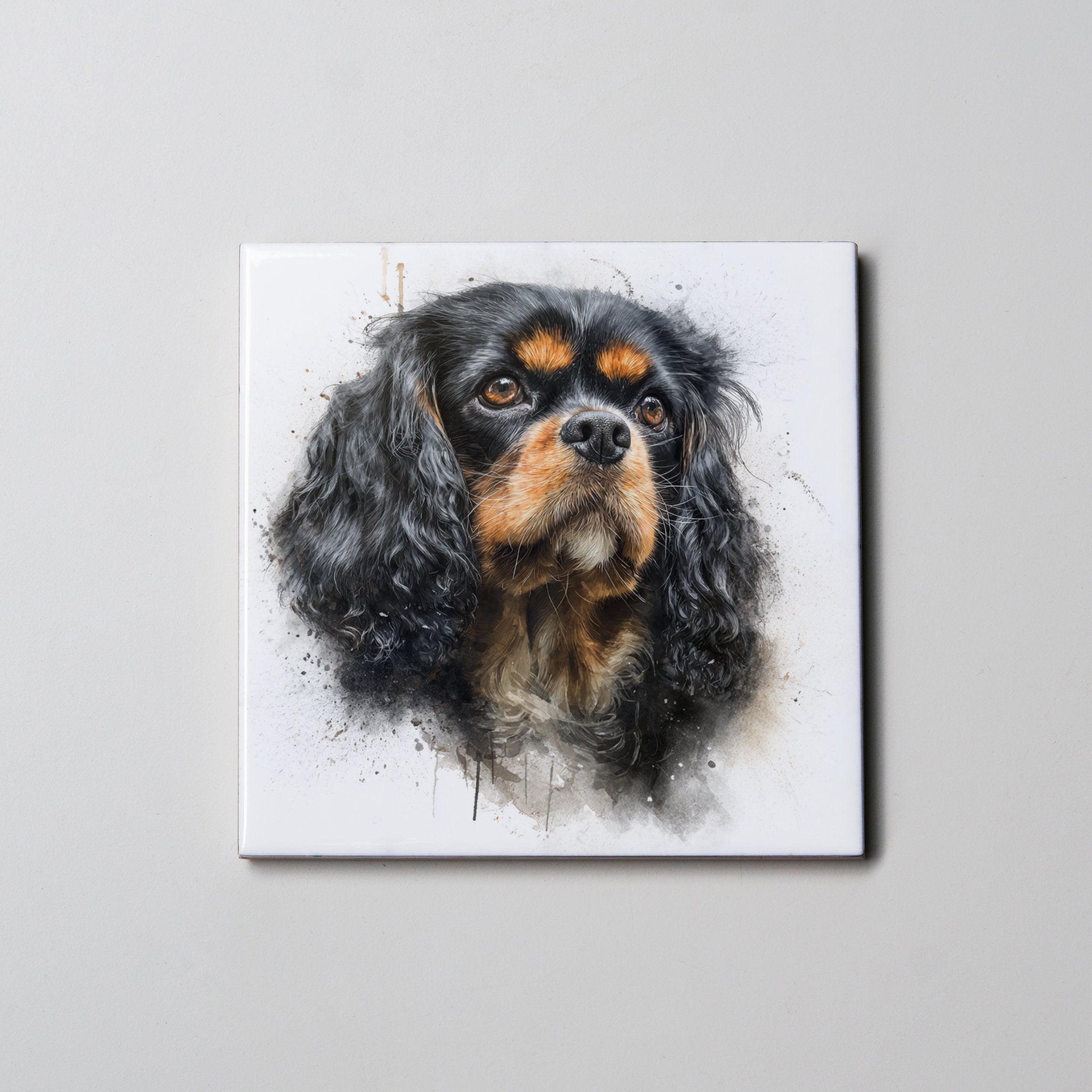 Black & Tan Cavalier King Charles Spaniel Portrait Right - Coaster