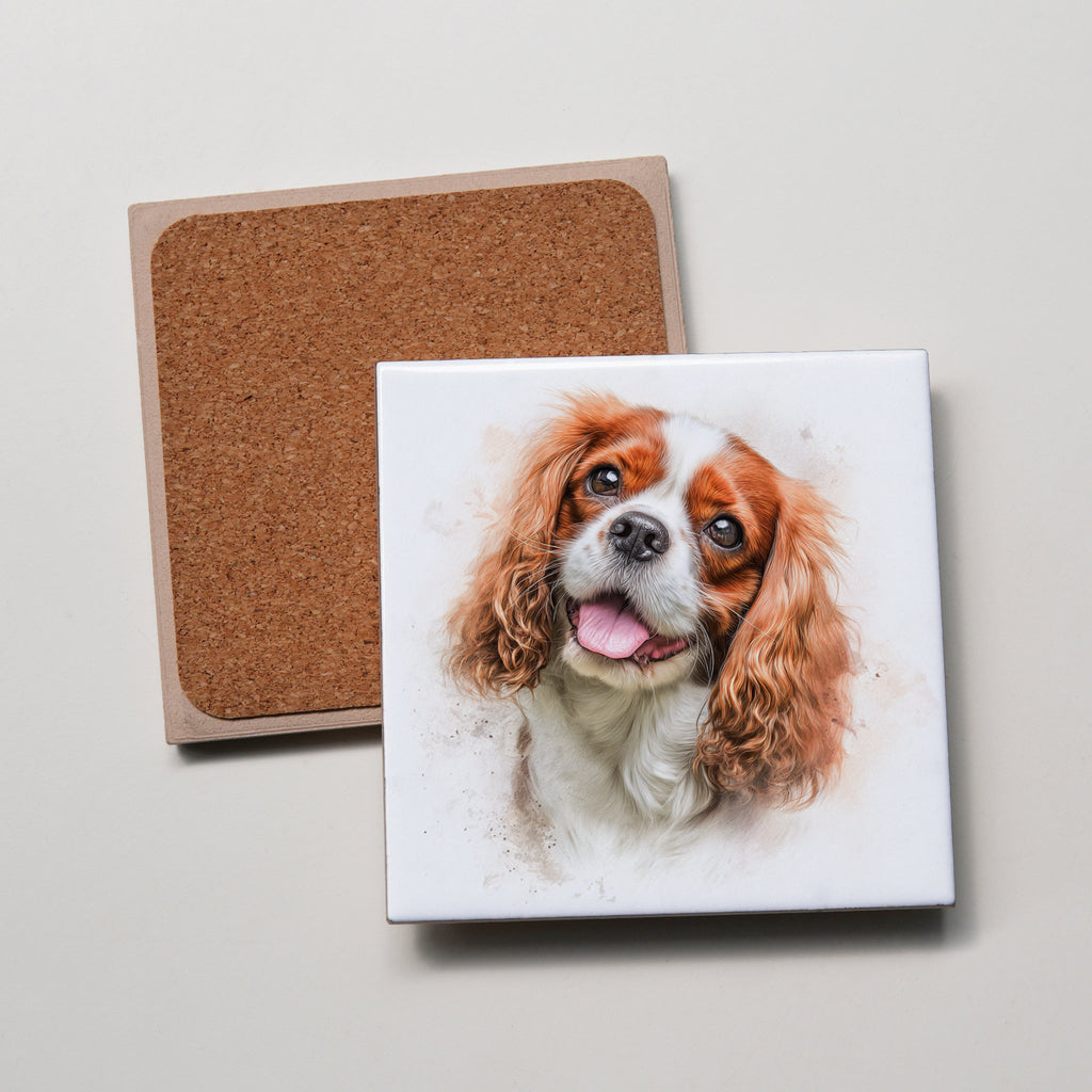 Blenheim Cavalier King Charles Spaniel portrait - Left - Coaster