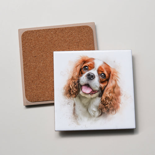 Blenheim Cavalier King Charles Spaniel portrait - Left - Coaster