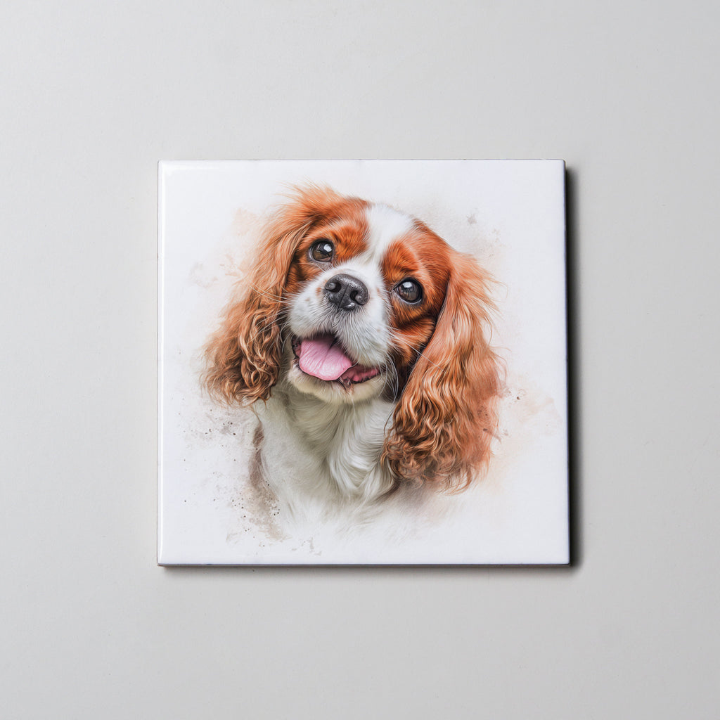 Blenheim Cavalier King Charles Spaniel portrait - Left - Coaster