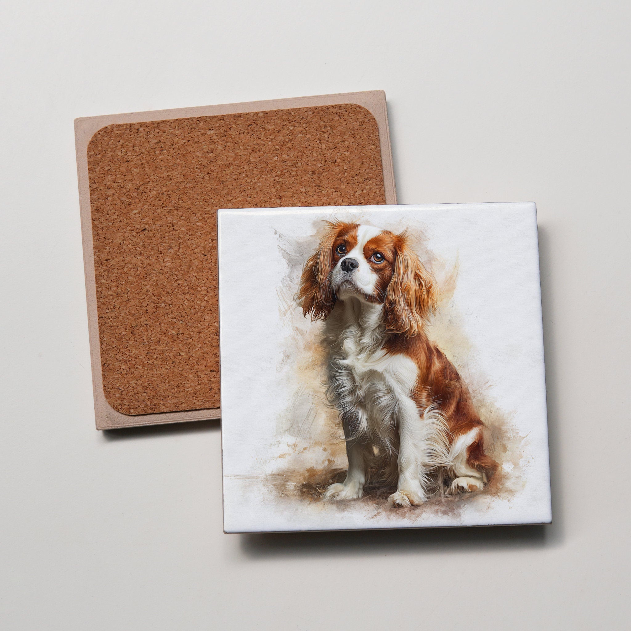 Blenheim Cavalier King Charles Spaniel sitting - Coaster