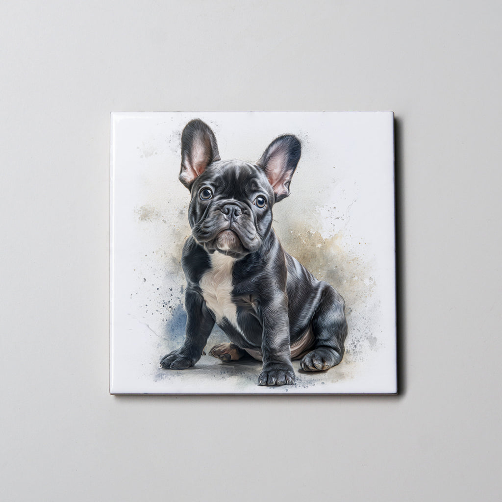 Black French Bulldog  Sitting - Coaster