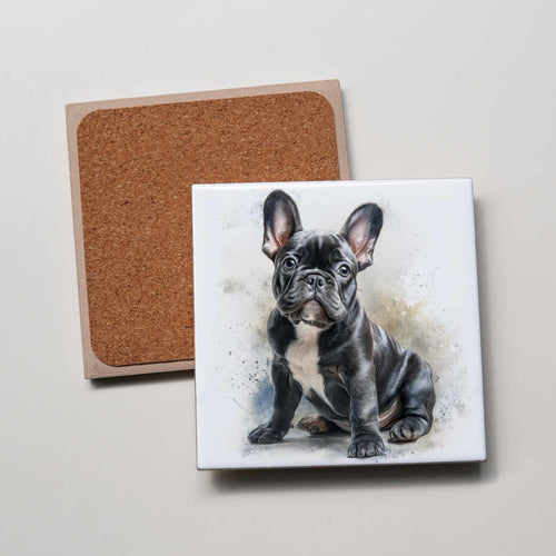 Black French Bulldog  Sitting - Coaster
