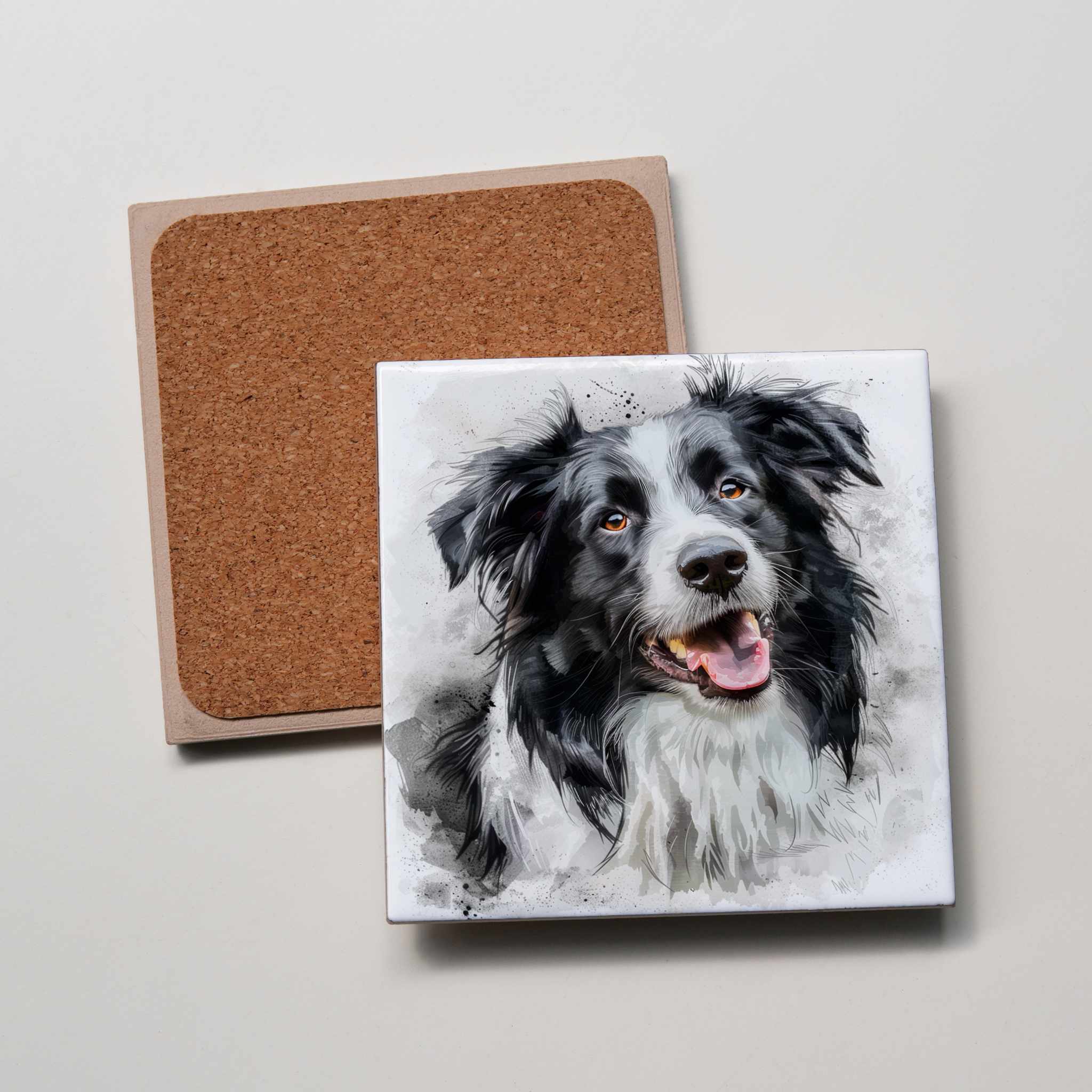 Border Collie - Black - Portrait - Coaster