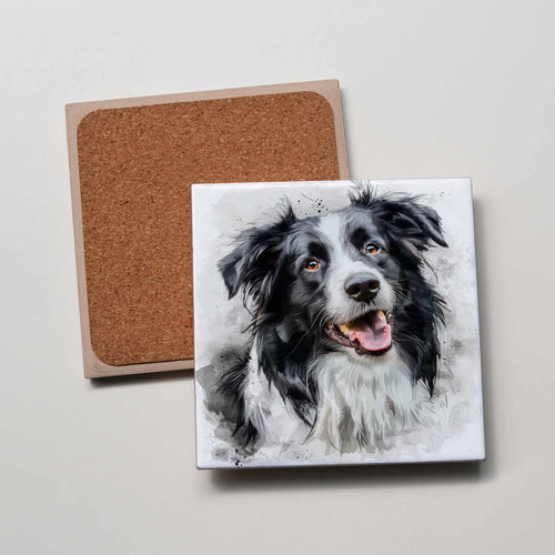 Border Collie - Black - Portrait - Coaster