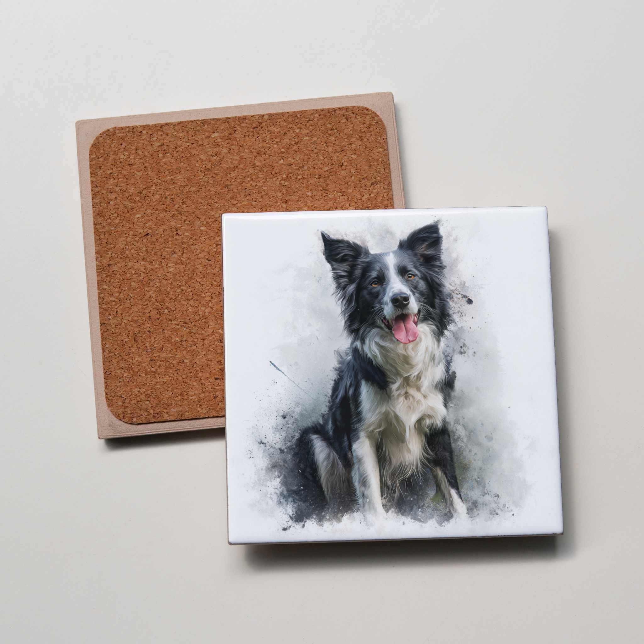 Border Collie - Black - Sitting - Coaster
