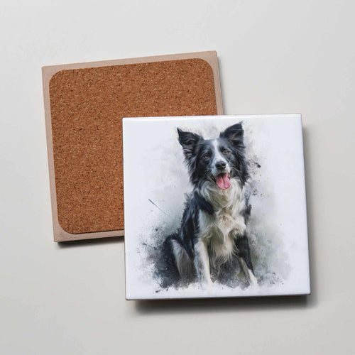 Border Collie - Black - Sitting - Coaster