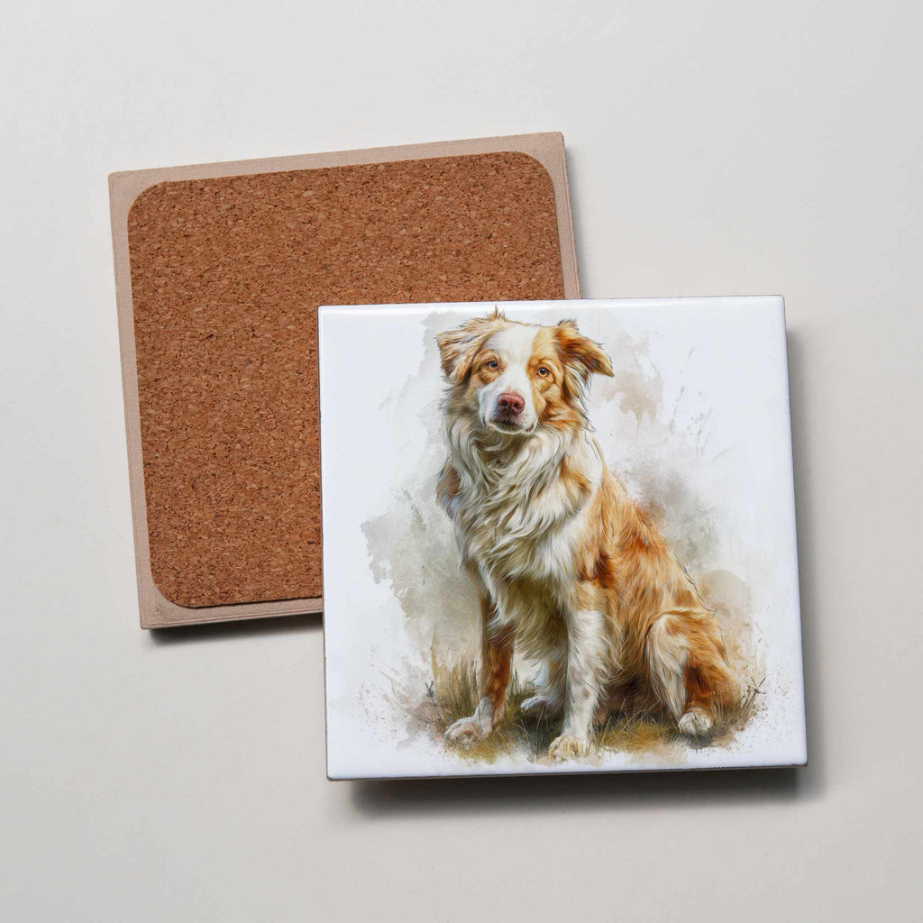 Border Collie - Caramel - Sitting - Coaster
