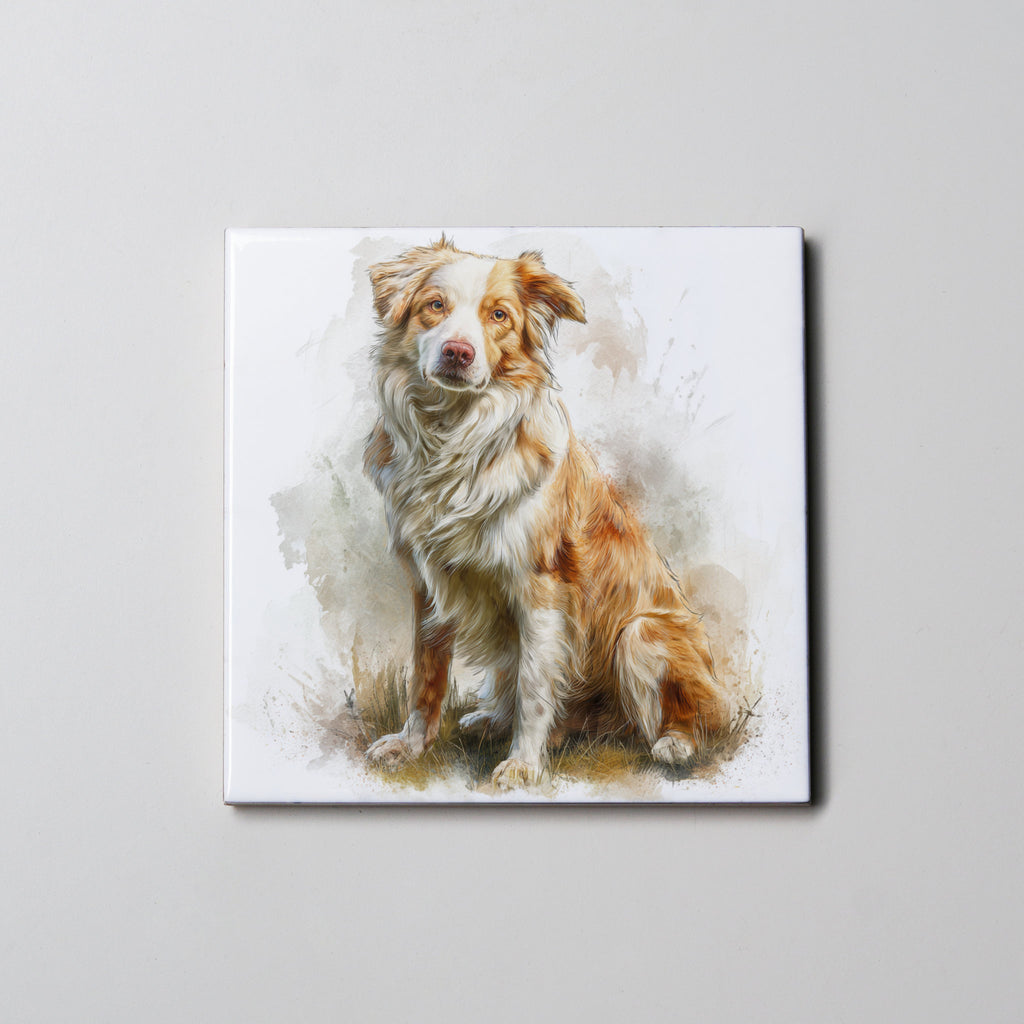 Border Collie - Caramel - Sitting - Coaster