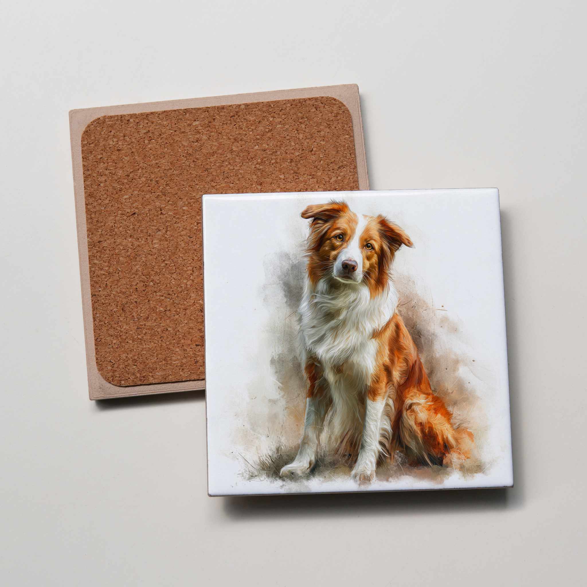 Border Collie - Tan - Sitting - Coaster