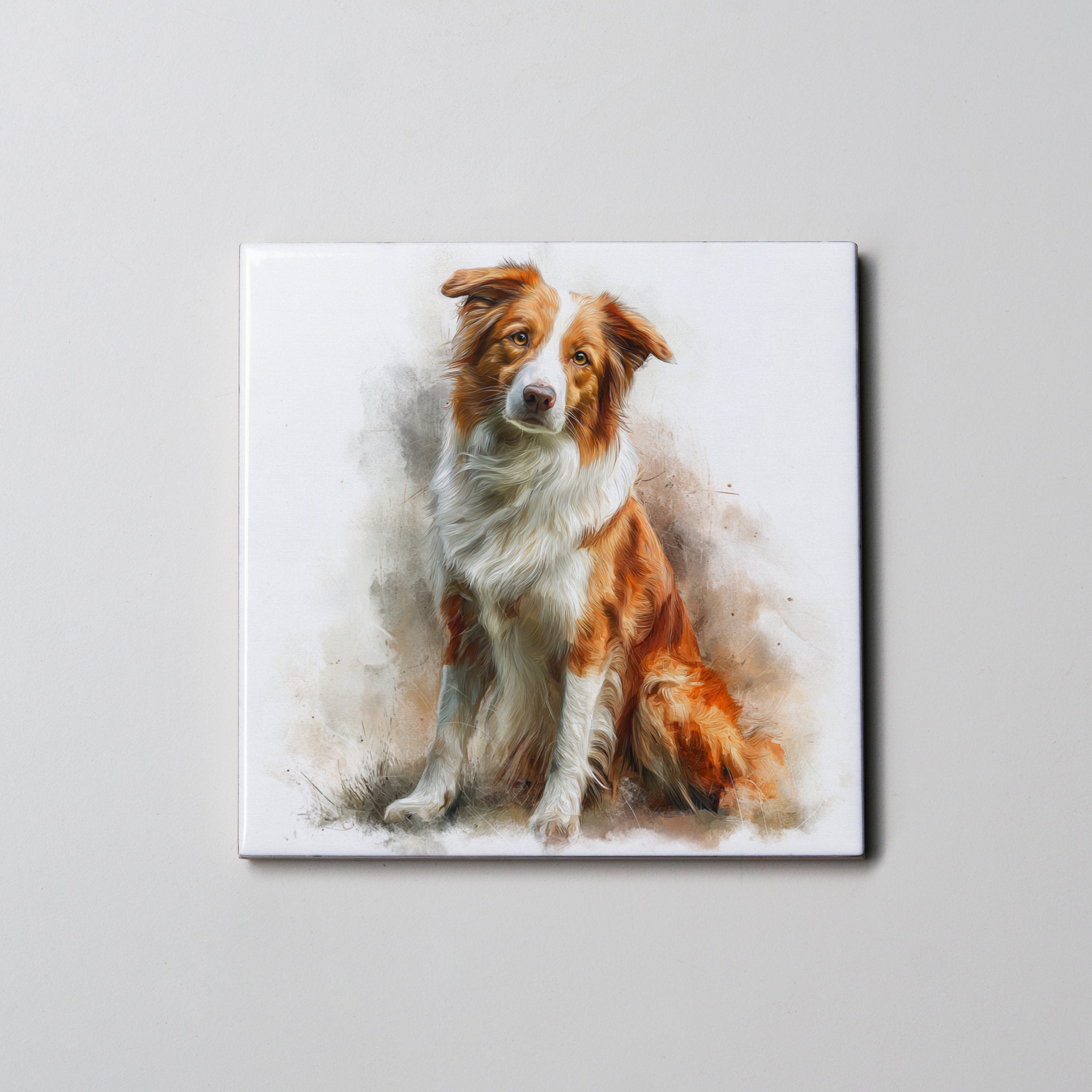 Border Collie - Tan - Sitting - Coaster