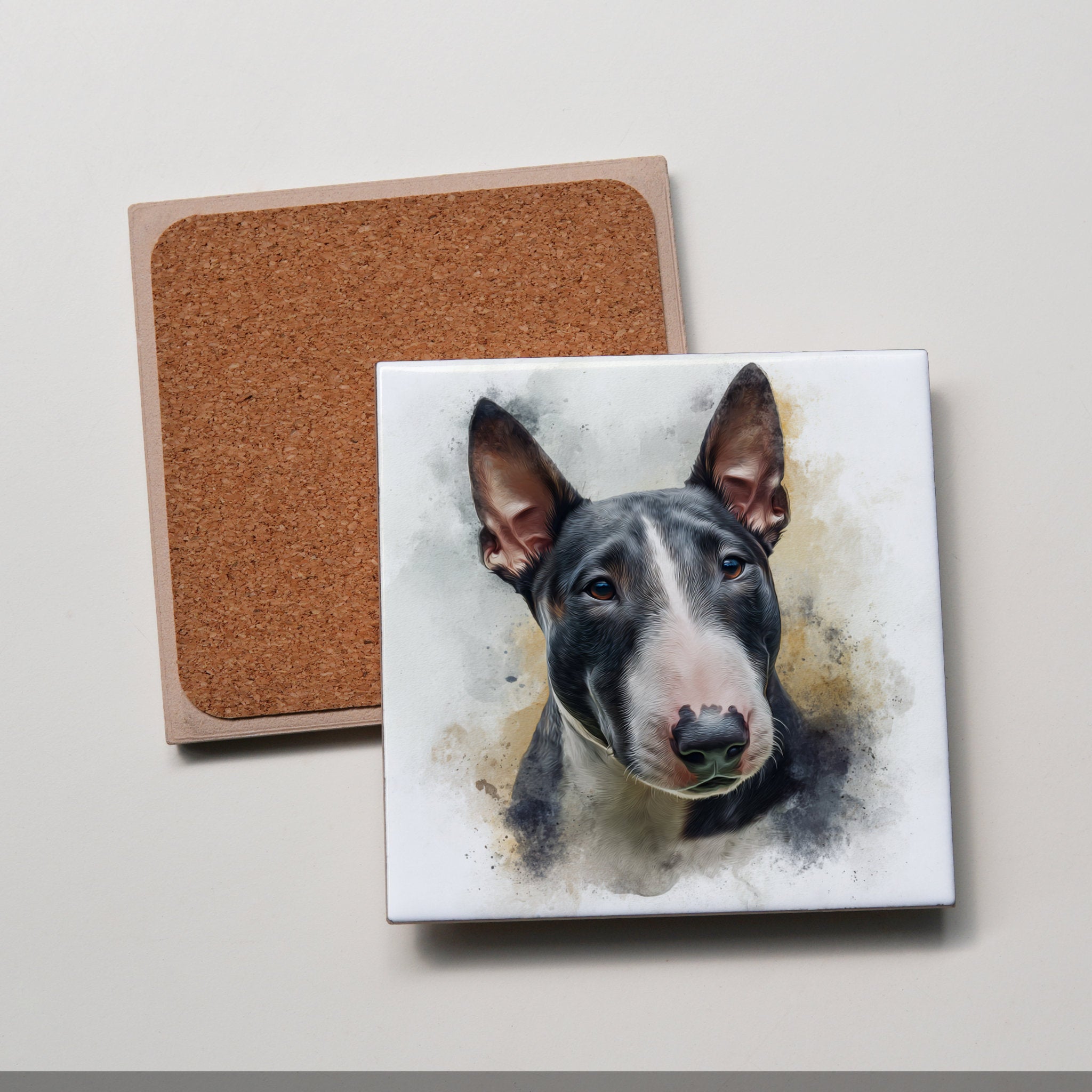 Bull Terrier - B&W - Portrait LR - Coaster