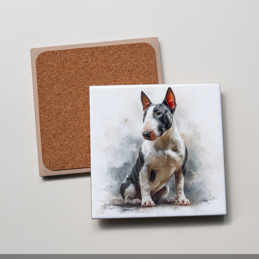 Bull Terrier - B&W - Sitting - Coaster