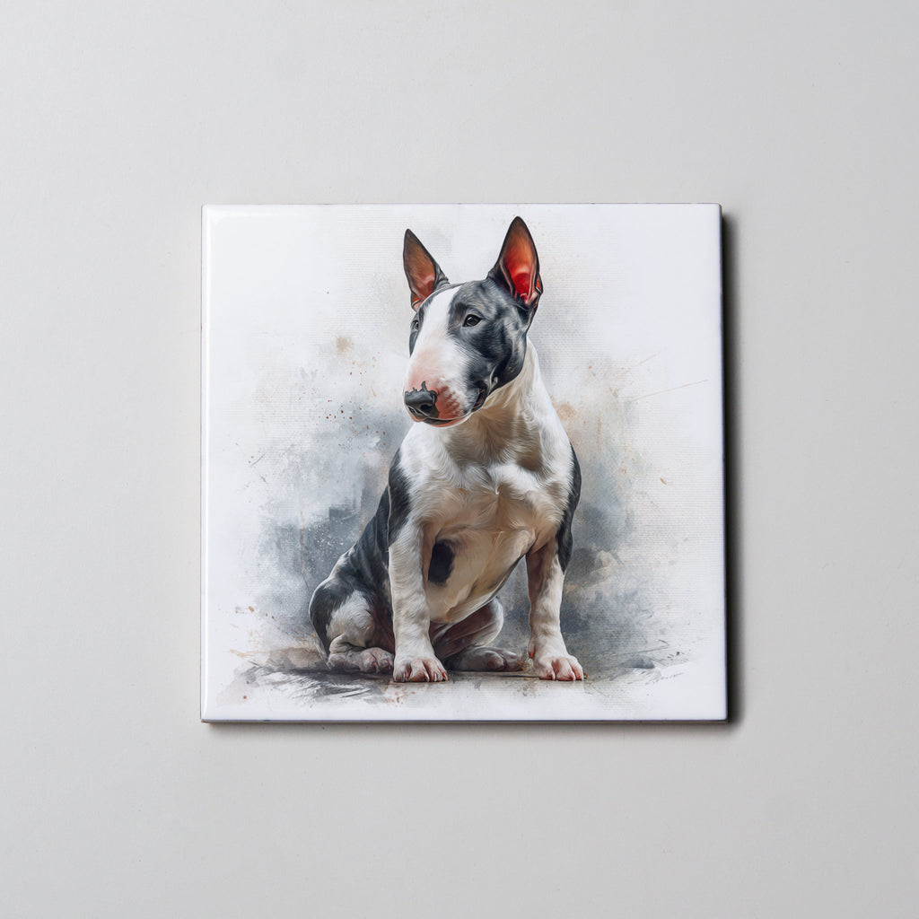 Bull Terrier - B&W - Sitting - Coaster