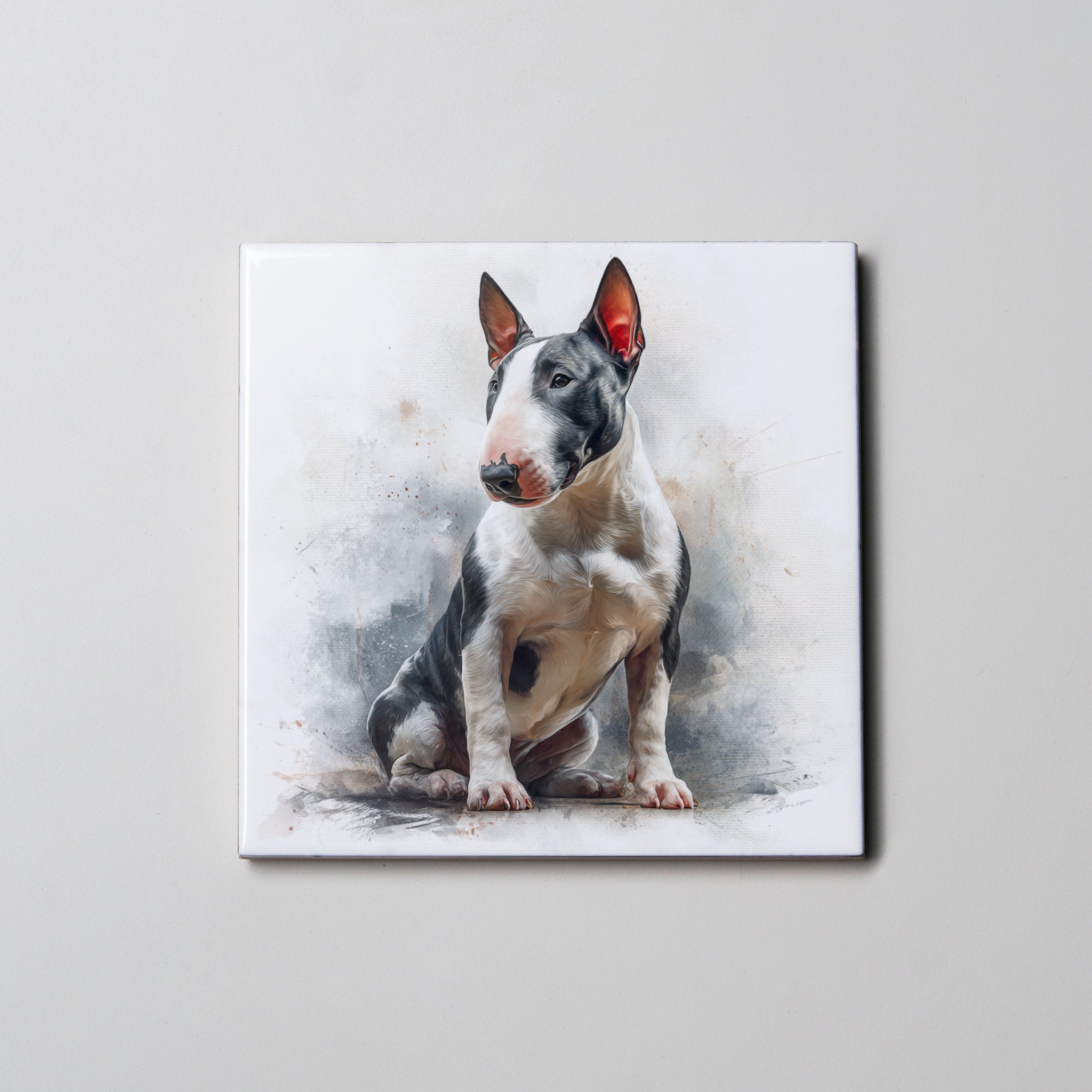 Bull Terrier - B&W - Sitting - Coaster