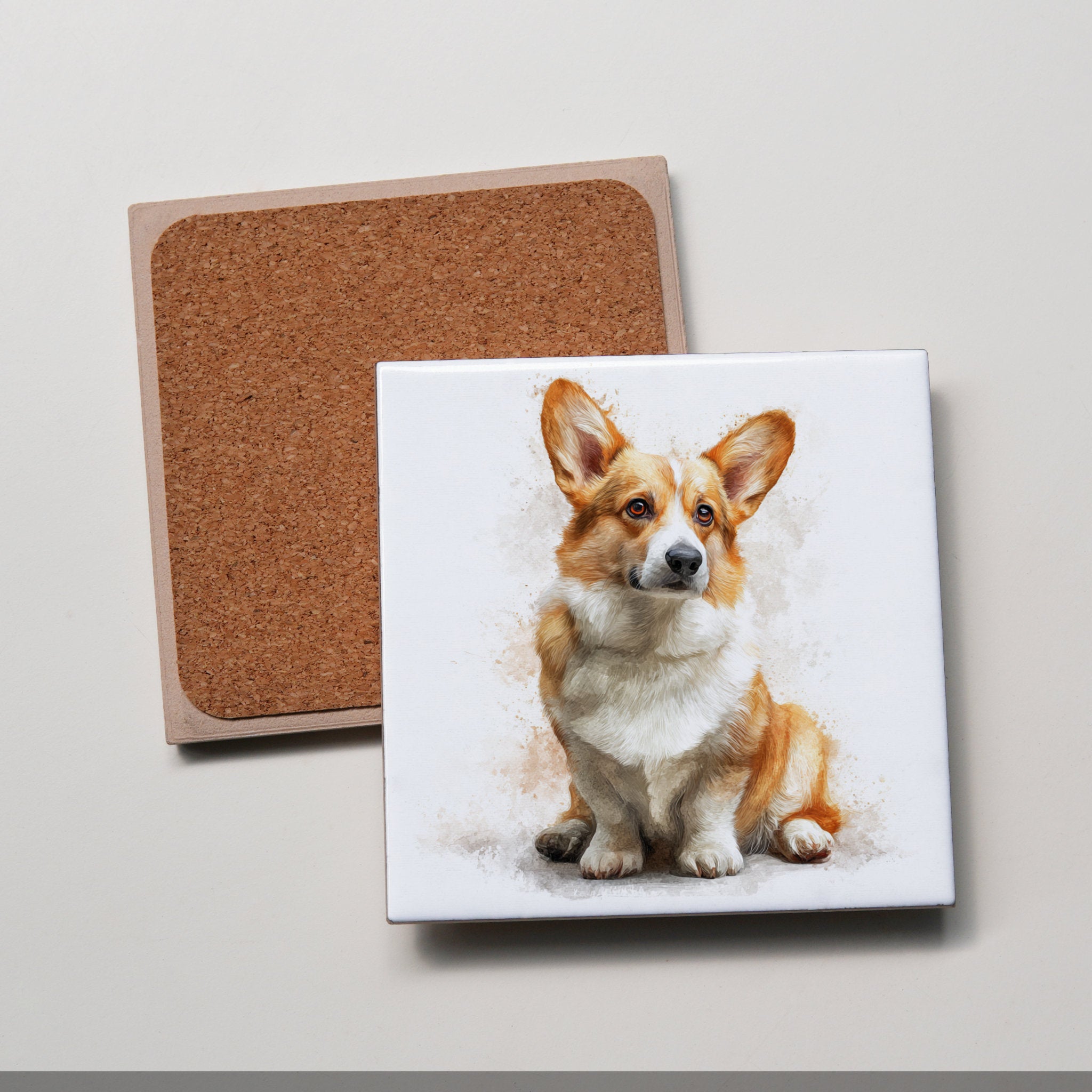 Corgi - tan - sitting - Coaster