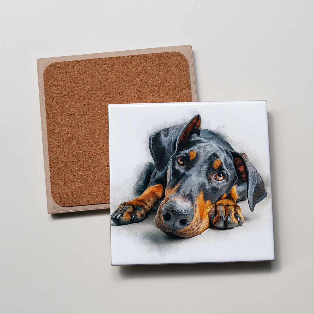 Doberman - Lying Down - Coaster