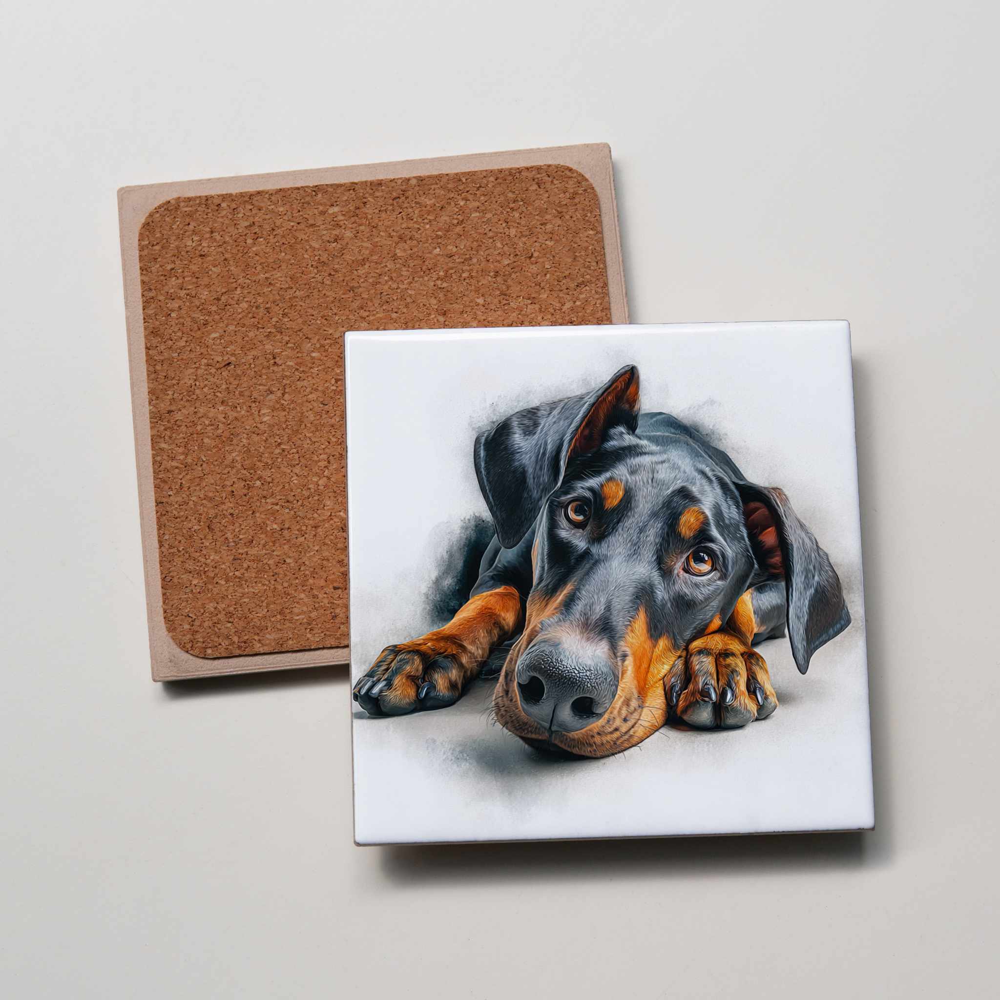 Doberman - Lying Down - Coaster