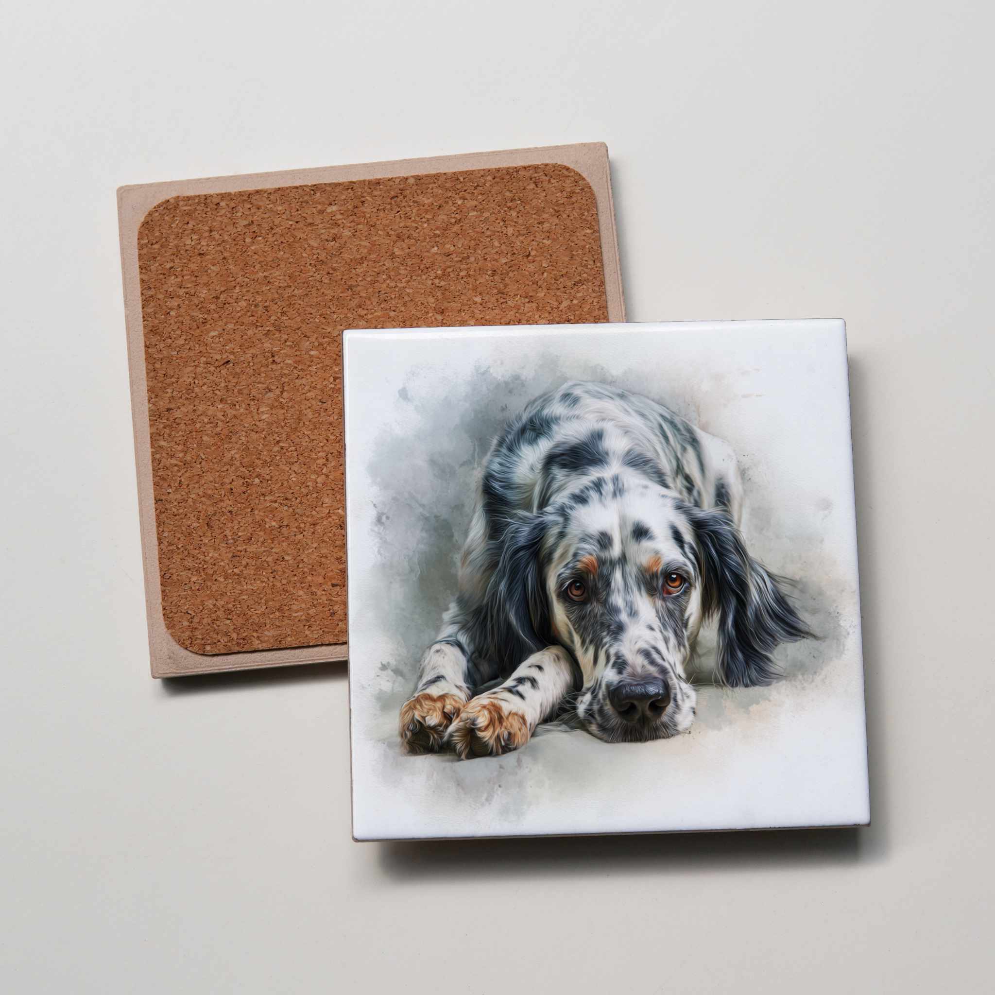 English Setter - Black - Lying HD - Coaster