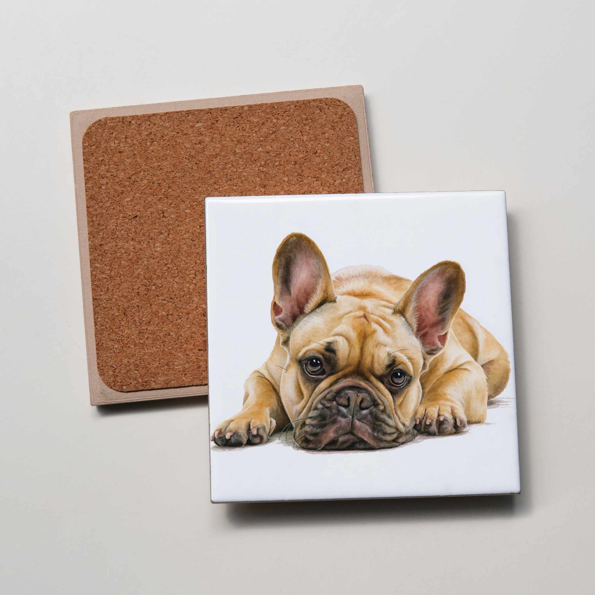 Tan French Bulldog Lying Down Coaster