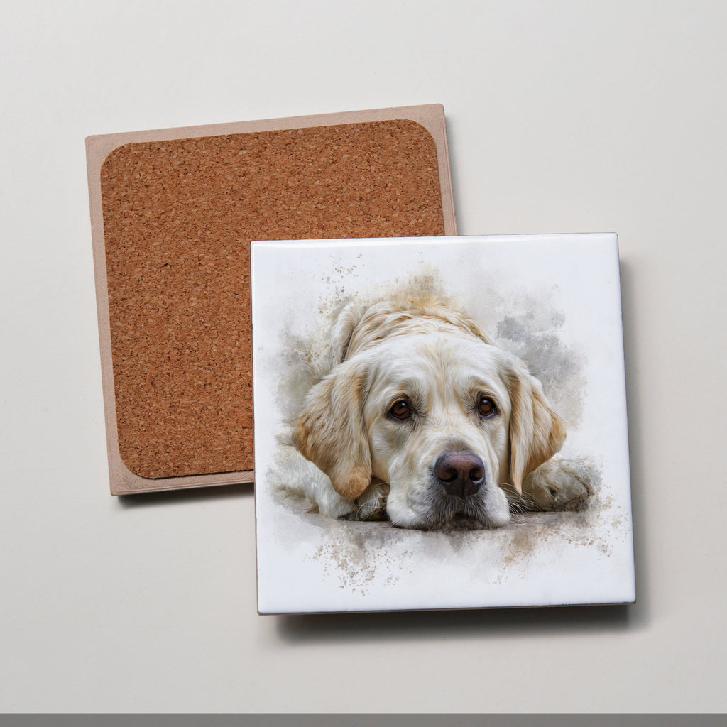Golden Retriever - White - Lying HD - Coaster