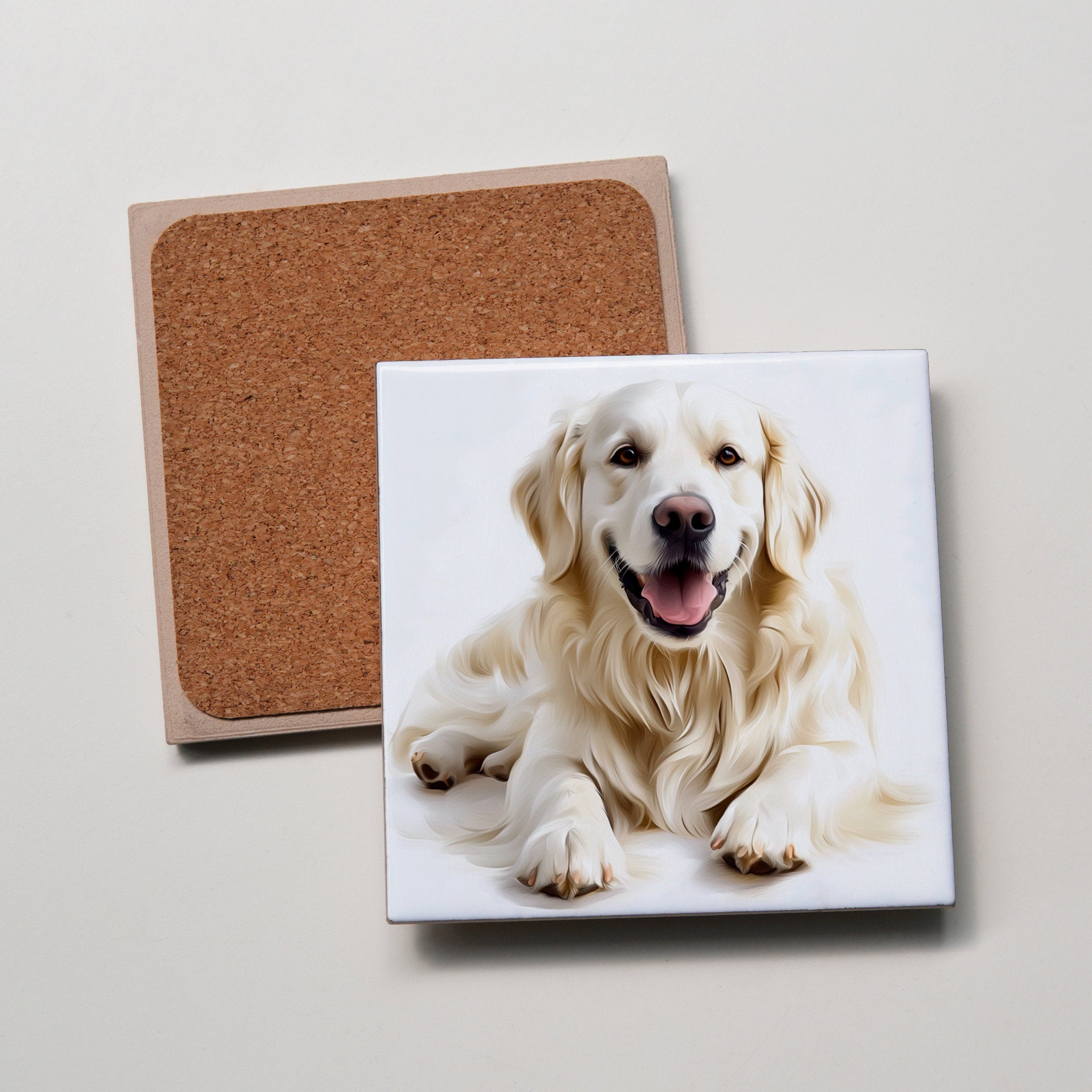 Golden Retriever - White - Lying HU  LF - Coaster