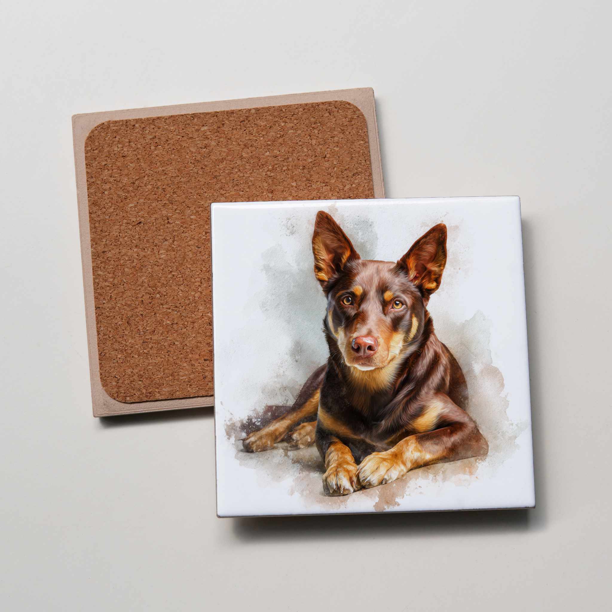 Kelpie - Brown & Tan - Lying HU - Coaster