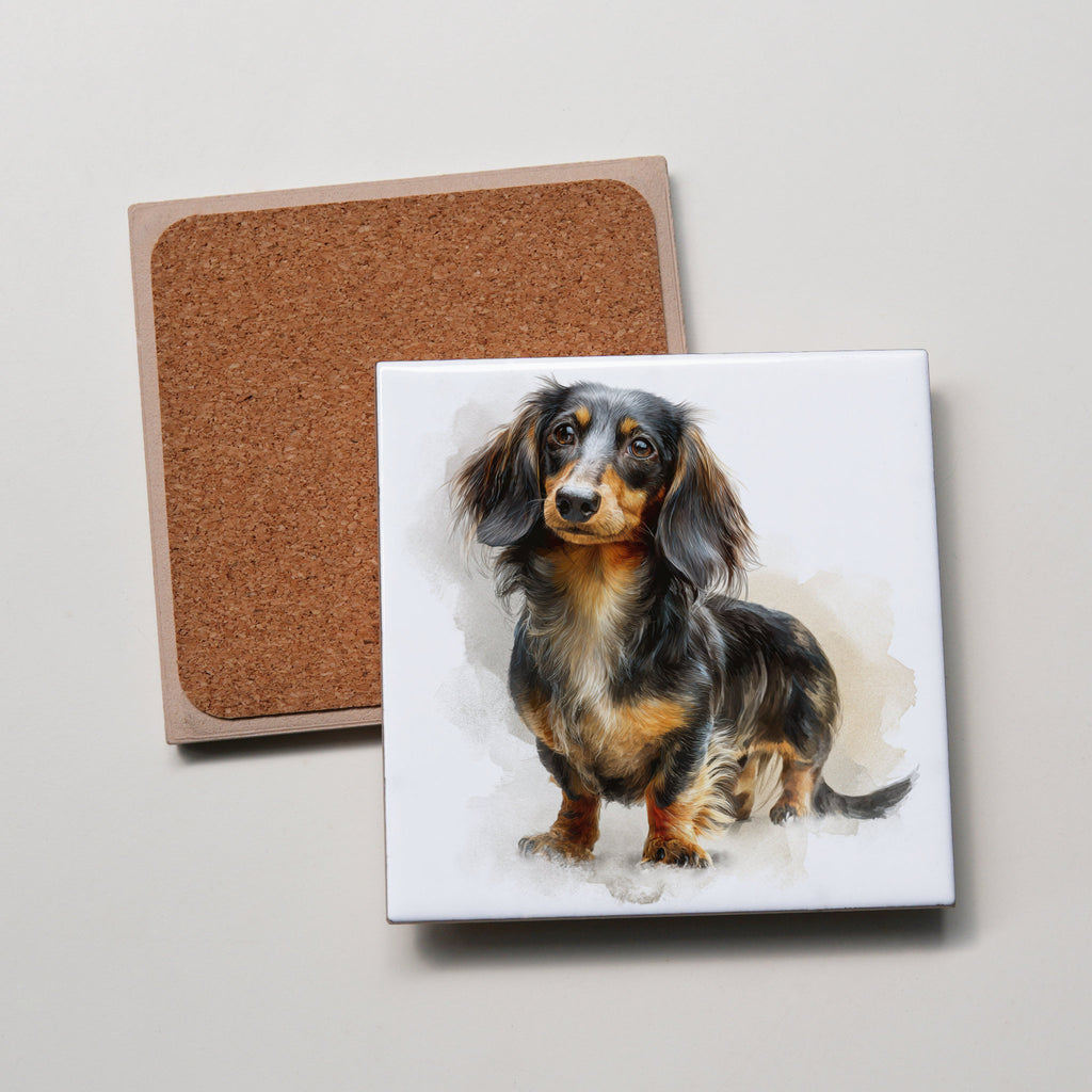 LH Dachshund Black & Tan Standing - Coaster