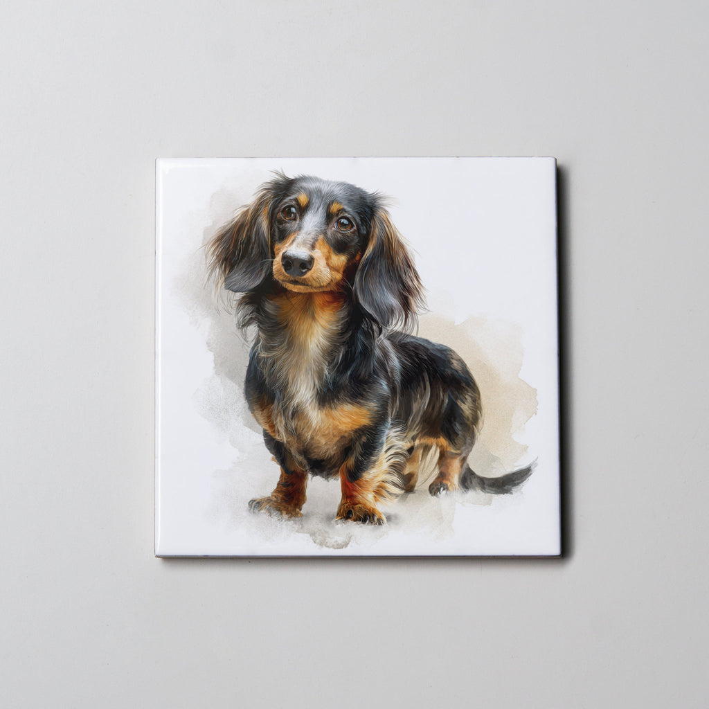 LH Dachshund Black & Tan Standing - Coaster