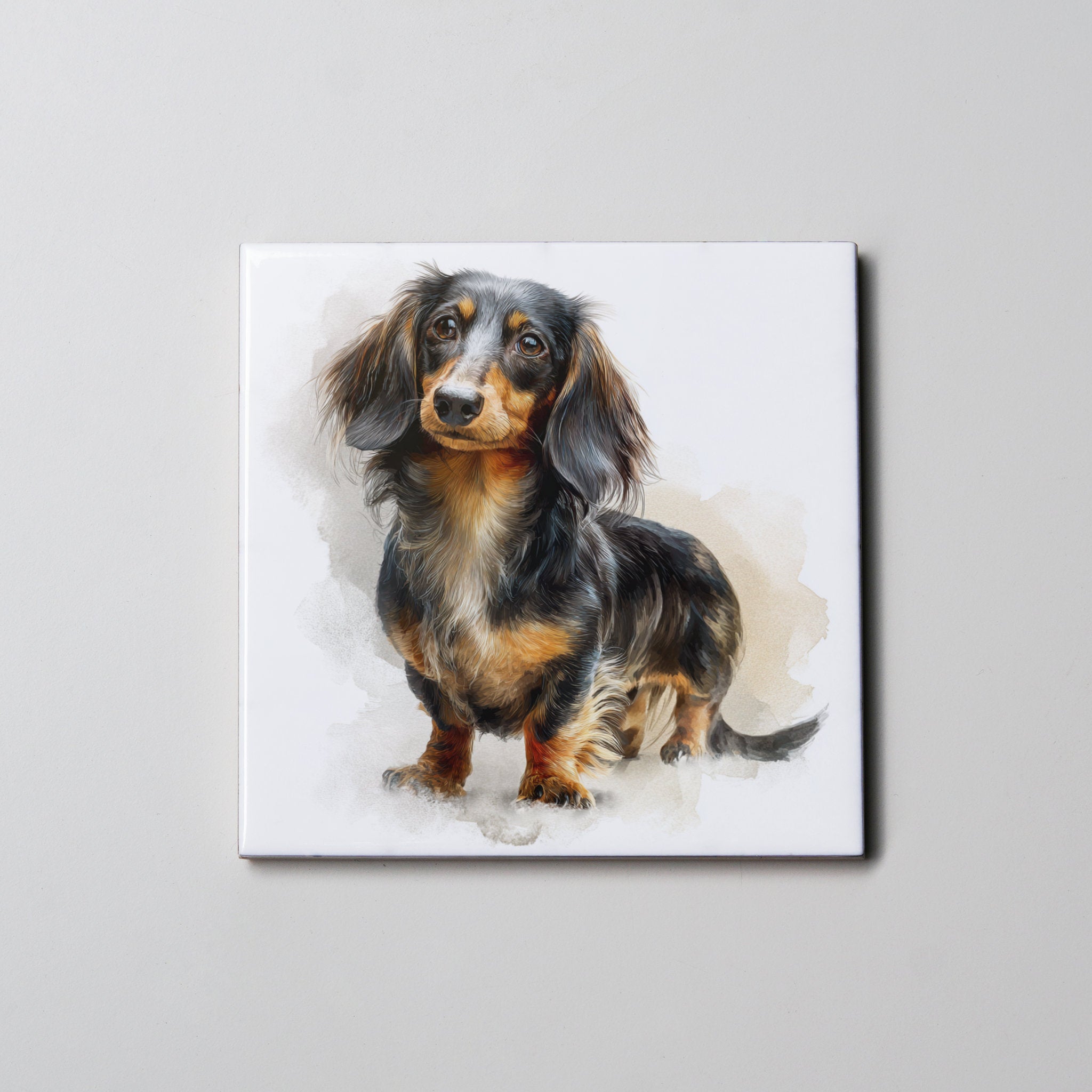 LH Dachshund Black & Tan Standing - Coaster