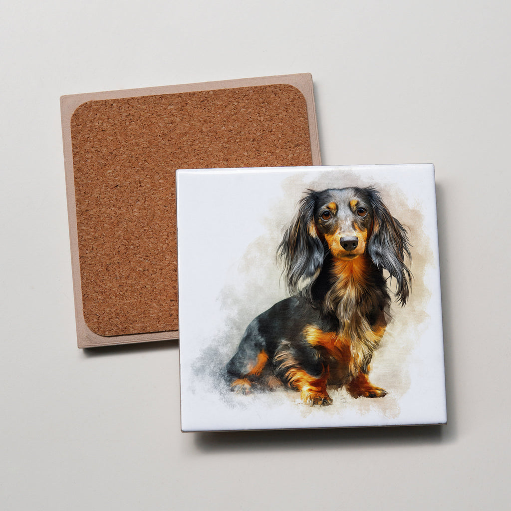 LH Dachshund Black & Tan sitting - Coaster