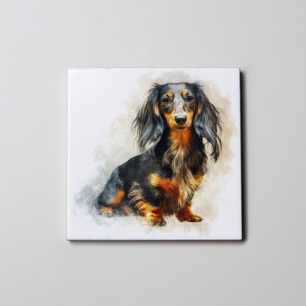 LH Dachshund Black & Tan sitting - Coaster