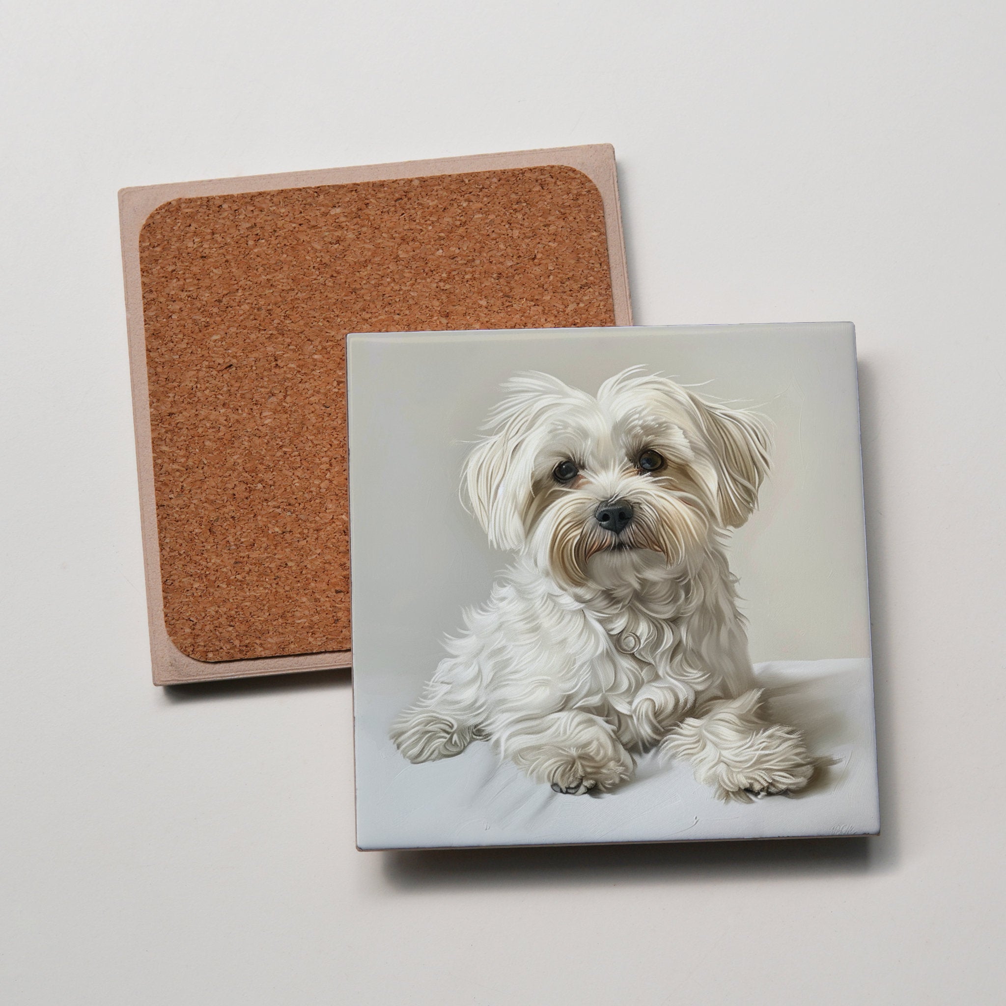 Maltese - Lying Down - Coaster