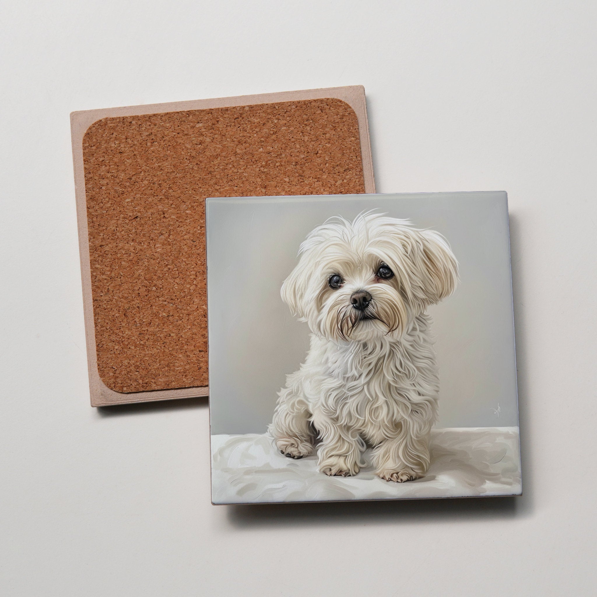 Maltese - sitting - Down 3 - Coaster
