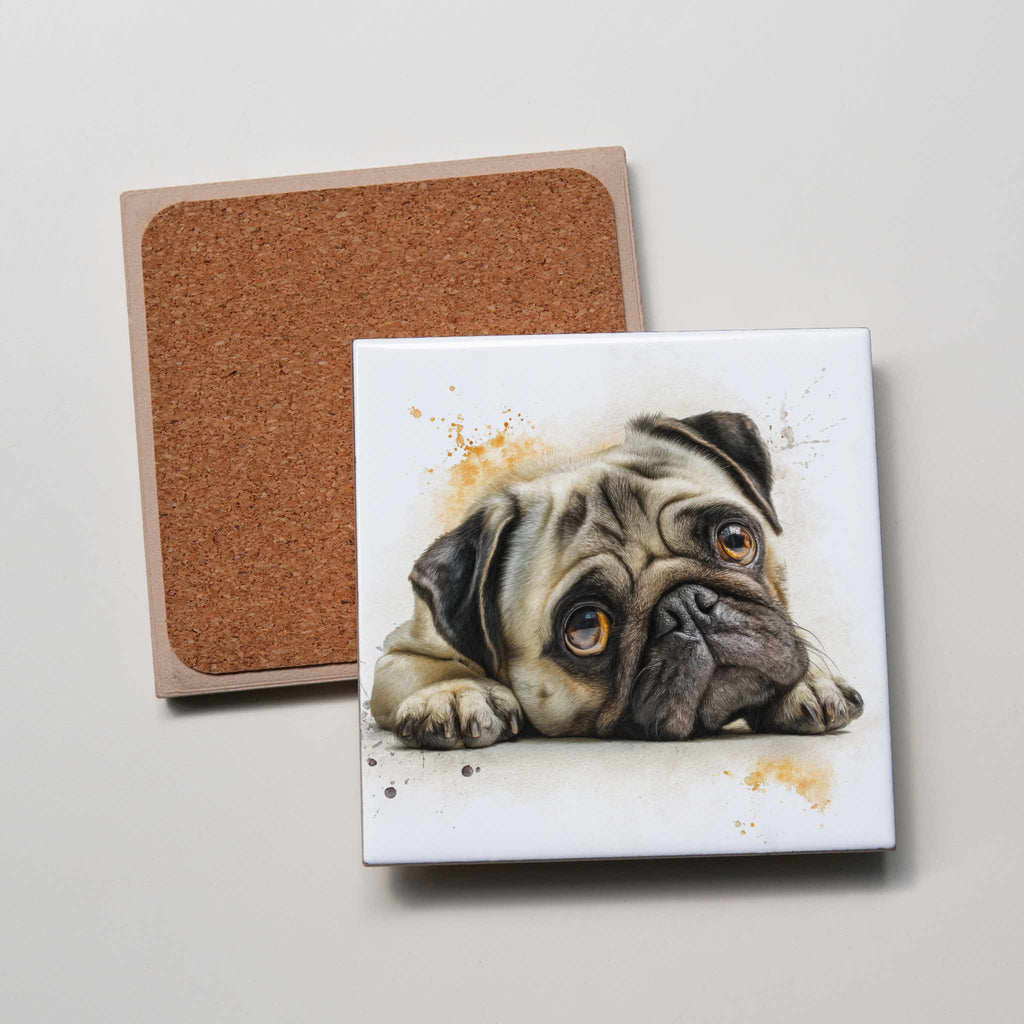 PUG - Tan - Lying Down - Coaster