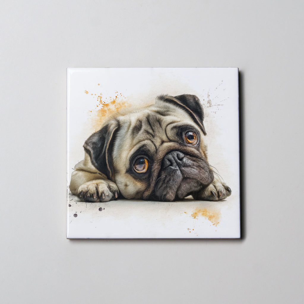 PUG - Tan - Lying Down - Coaster