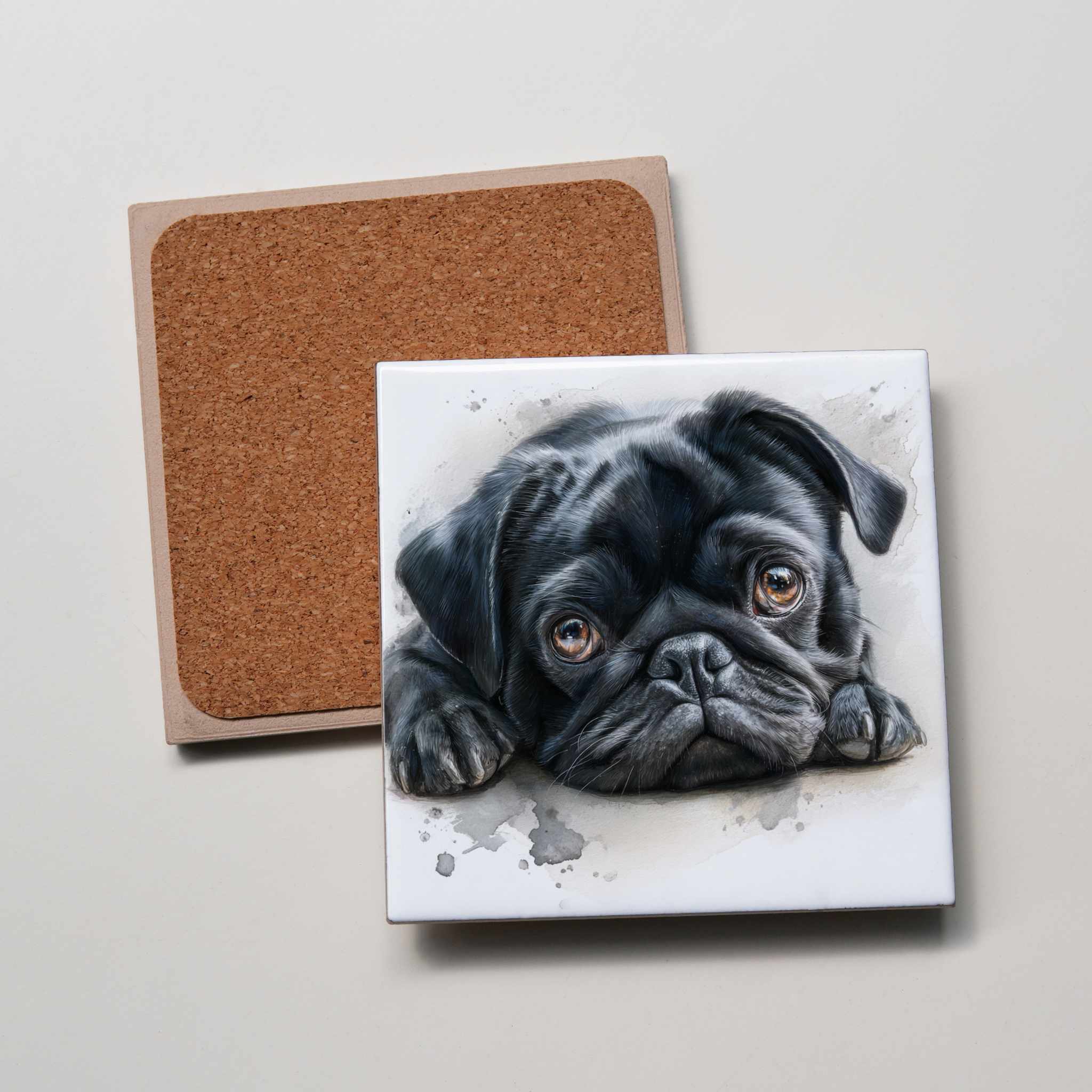 PUG - Black - Lying - Coaster