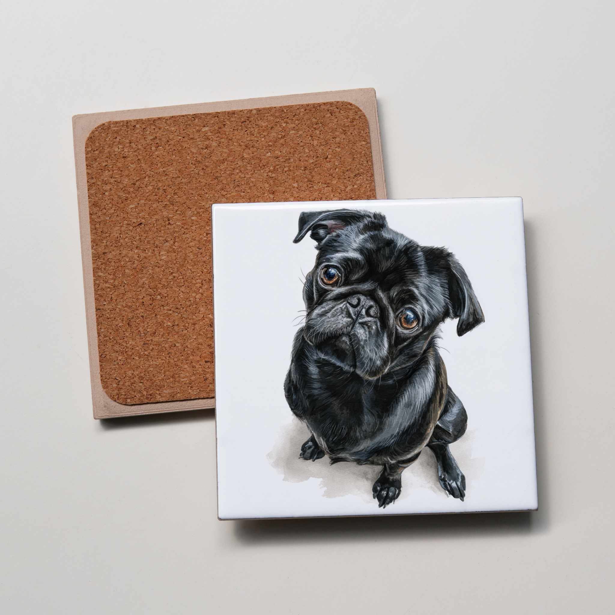 PUG - black - Sitting - Coaster
