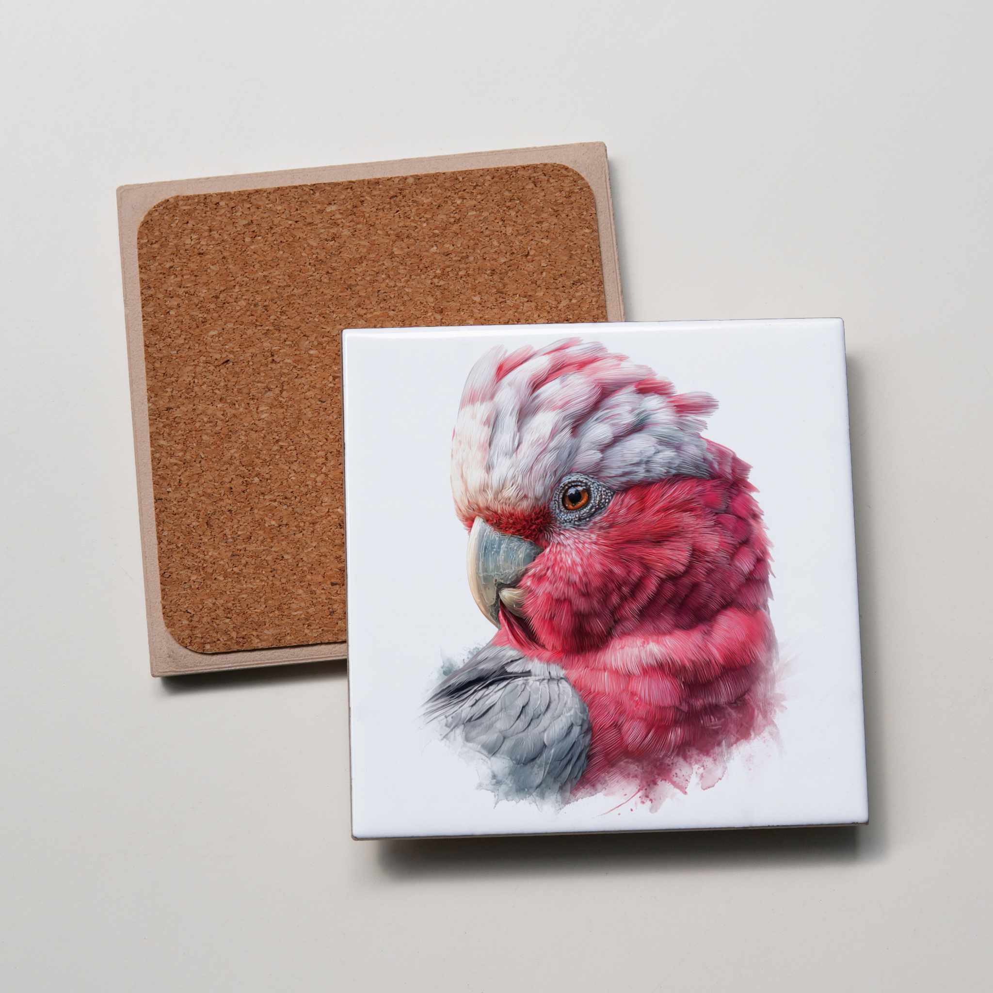 Pink & Grey Galah Portrait - Coaster