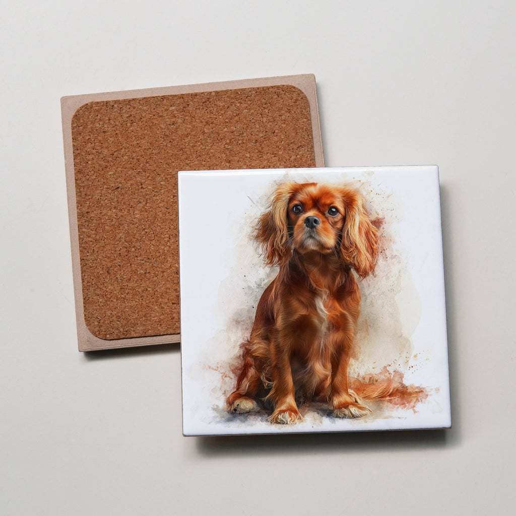 Ruby Cavalier King Charles Spaniel sitting Left - Coaster