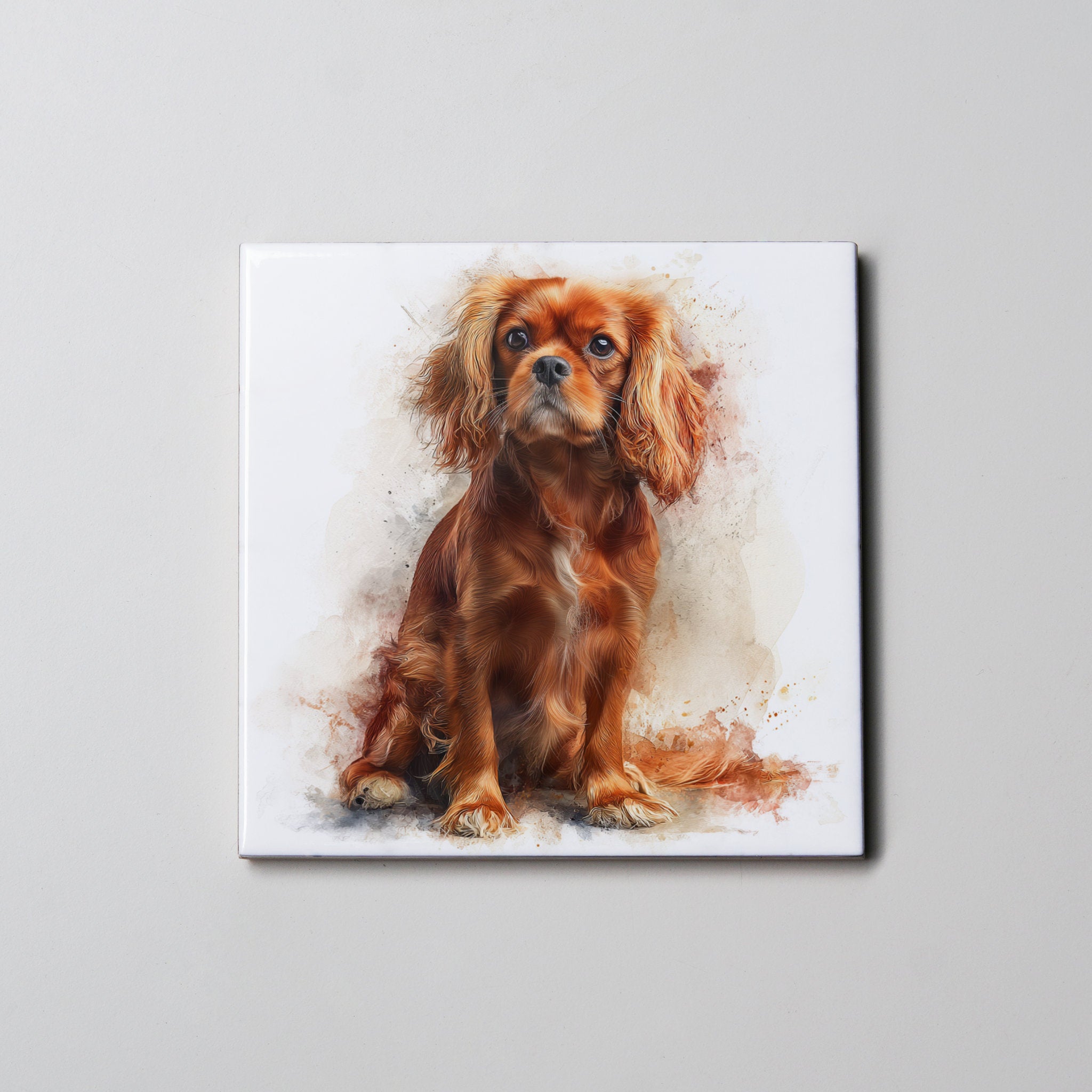 Ruby Cavalier King Charles Spaniel sitting Left - Coaster
